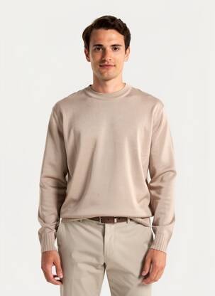 Pulover elasticitate mâneci lungi maro WOOL & CO bărbat