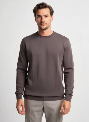 Pulover elasticitate mâneci lungi maro WOOL & CO bărbat
