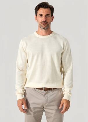 Pulover elasticitate mâneci lungi bej WOOL & CO bărbat