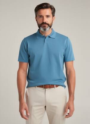 Pulover guler polo mâneci scurte albastru WOOL & CO bărbat