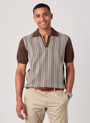 Pulover guler polo mâneci scurte maro WOOL & CO bărbat