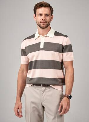Pulover guler polo mâneci scurte roz WOOL & CO bărbat