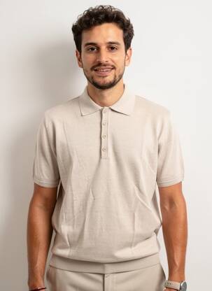 Pulover guler polo mâneci scurte bej WOOL & CO bărbat