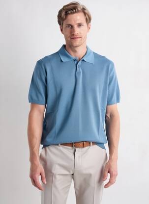 Pulover guler polo mâneci scurte albastru WOOL & CO bărbat