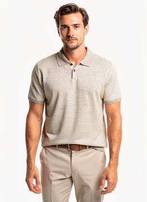 Pulover guler polo mâneci scurte bej WOOL & CO bărbat