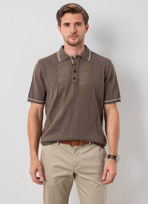 Pulover guler polo mâneci scurte maro WOOL & CO bărbat