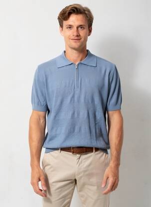 Pulover guler polo mâneci scurte albastru WOOL & CO bărbat