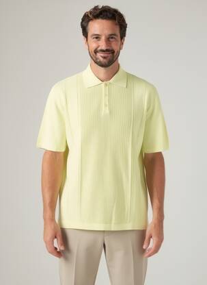 Pulover guler polo mâneci scurte galben WOOL & CO bărbat