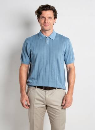 Pulover guler polo mâneci scurte albastru WOOL & CO bărbat