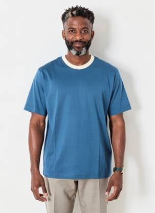 Tricou croială cambrată mâneci scurte albastru WOOL & CO bărbat