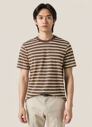 Tricou croială cambrată mâneci scurte maro WOOL & CO bărbat