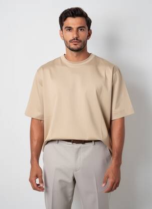 Tricou croială cambrată mâneci scurte bej WOOL & CO bărbat