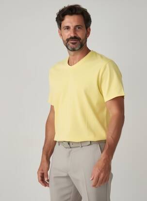 Tricou croială cambrată mâneci scurte galben WOOL & CO bărbat