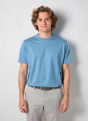 Tricou croială cambrată mâneci scurte albastru WOOL & CO bărbat