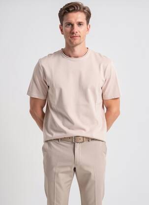 Pulover elasticitate mâneci scurte bej WOOL & CO bărbat