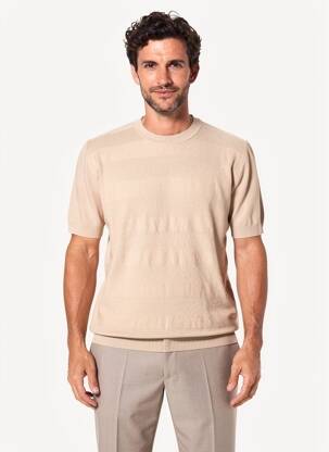 Pulover elasticitate mâneci scurte bej WOOL & CO bărbat
