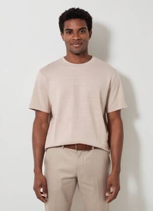 Tricou țesătură melanj mâneci scurte bej WOOL & CO bărbat