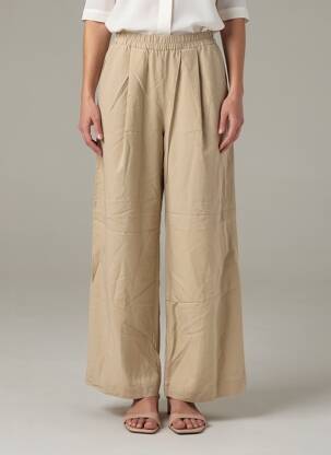 Pantalon larg țesătură poplin mărime normală bej LES LUNES femeie