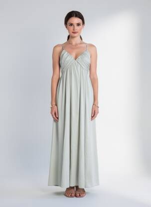 Rochie lungă mâneci cu bretele ajustabile bretele subțiri verde COPPEROSE femeie