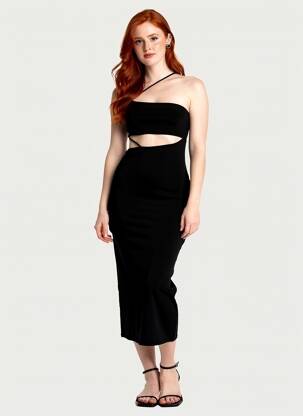Rochie midi croială cambrată bretele subțiri negru ZARA femeie