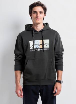 Hanorac cu glugă buzunare mâneci lungi gri JACK & JONES bărbat