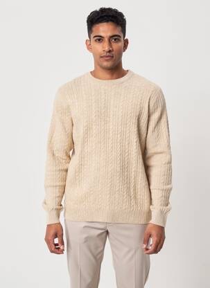 Pulover țesătură melanj mâneci lungi bej JACK & JONES bărbat