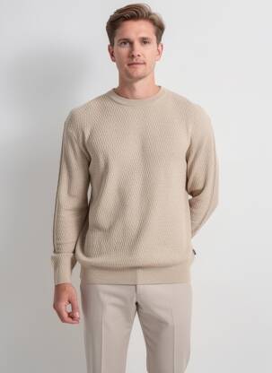 Pulover elasticitate mâneci lungi bej JACK & JONES bărbat