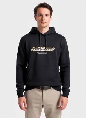 Hanorac cu glugă țesătură jersey mâneci lungi negru JACK & JONES bărbat