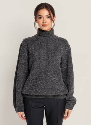 Pulover cu guler înalt țesătură melanj mâneci lungi negru JACK & JONES femeie