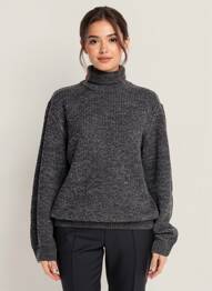 Pulover cu guler înalt țesătură melanj mâneci lungi negru JACK & JONES femeie