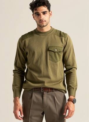 Pulover elasticitate mâneci lungi verde JACK & JONES bărbat
