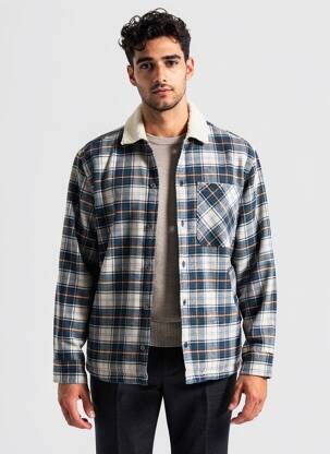 Jachete casual finisaj interior blană sintetică albastru JACK & JONES bărbat
