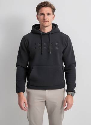 Hanorac cu glugă buzunare mâneci lungi negru JACK & JONES bărbat