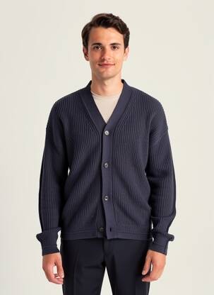 Vestă cu mâneci lungi guler în v albastru JACK & JONES bărbat