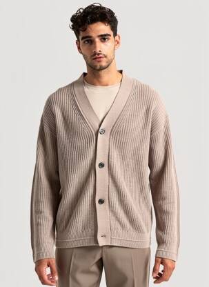 Vestă cu mâneci lungi guler în v bej JACK & JONES bărbat