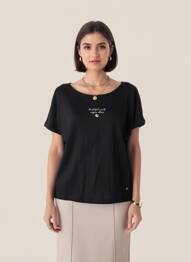 Tricou croială dreaptă mâneci scurte negru LES TROPEZIENNES PAR M.BELARBI femeie