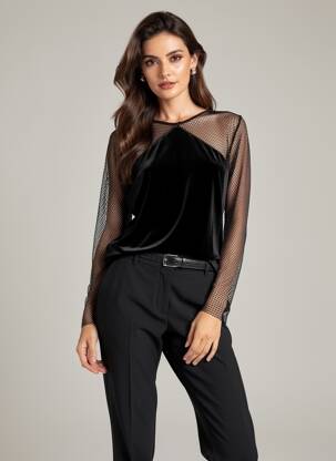 Top guler rotund mâneci lungi negru SALSA femeie