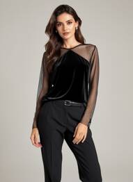 Top guler rotund mâneci lungi negru SALSA femeie
