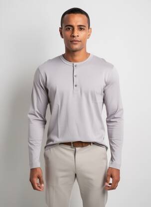 Tricou guler tunisian mâneci lungi gri DESOTO bărbat