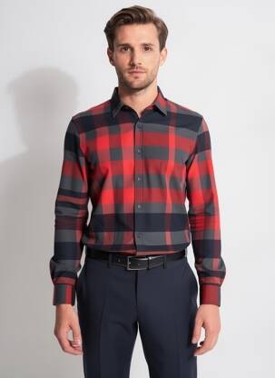 Cămașă cu mâneci lungi imprimeu carouri roșu BURBERRY bărbat