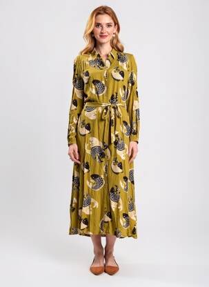 Rochie lungă imprimeu fantezie mâneci lungi verde KING LOUIE femeie