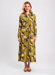 Rochie lungă imprimeu fantezie mâneci lungi verde KING LOUIE femeie