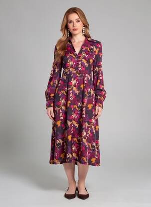 Rochie midi imprimeu fantezie mâneci lungi violet SURKANA femeie