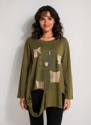 Pulover tunică țesătură melanj mâneci lungi verde OLIVER JUNG femeie