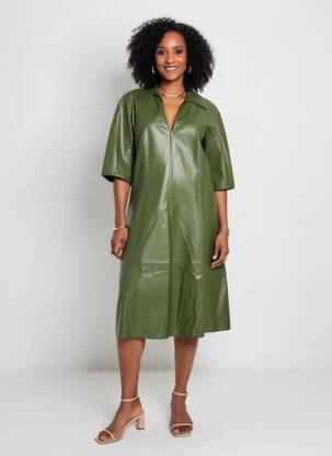 Rochie midi mâneci scurte mâneci scurte verde MAT. femeie