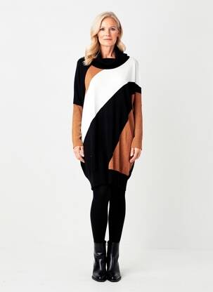 Rochie pulover strânsă pe partea de jos mâneci lungi negru MARBLE femeie