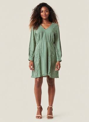 Rochie scurtă croială evazată mâneci lungi verde ICHI femeie