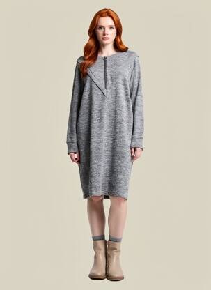 Rochie pulover croială dreaptă mâneci lungi gri ICHI femeie