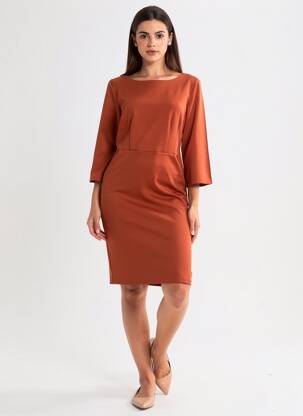 Rochie midi mâneci 3/4 mâneci 3/4 portocalie ICHI femeie