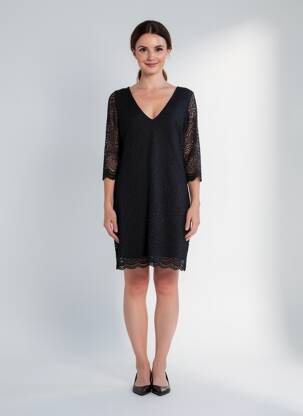 Rochie scurtă mâneci 3/4 mâneci 3/4 negru REVD'ELLE femeie